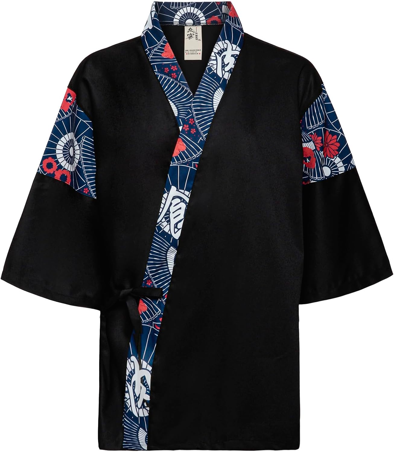Japanese Sushi Restaurant Chef Coat Uniforms, 3/4 Sleeve Kimono Floral Workwear Jacket with Dragon Black Headband