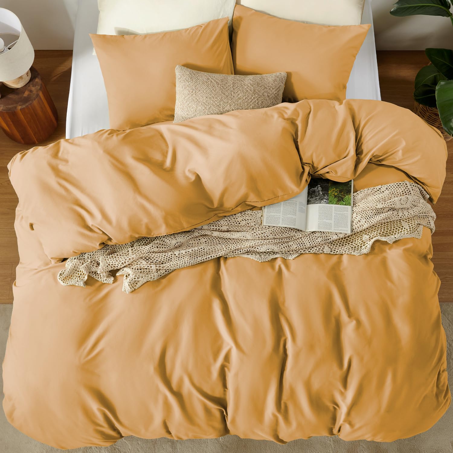 puredown 1PCS Copripiumino Matrimoniale 240x220cm+ 2PCS Federe in Microfibra 50x80cm, Set di Copripiumino Monocromatica per Letto Matrimoniale, Traspirante, Morbida, Oeko-Tex, Giallo vivace