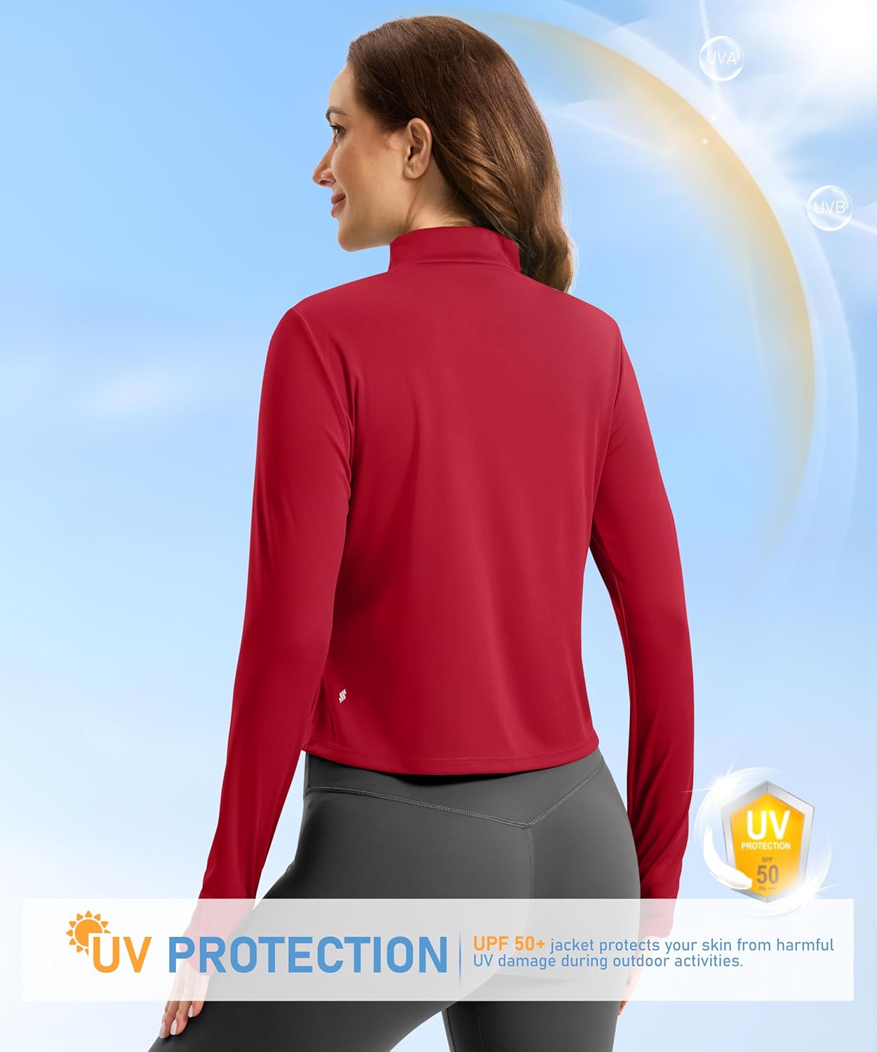 Soothfeel Women's UPF 50+ Sun Protection Athletic Jacket Lightweight Crop Zip Up Long Sleeve SPF Shirts Hiking Workout Pocket - Image 3