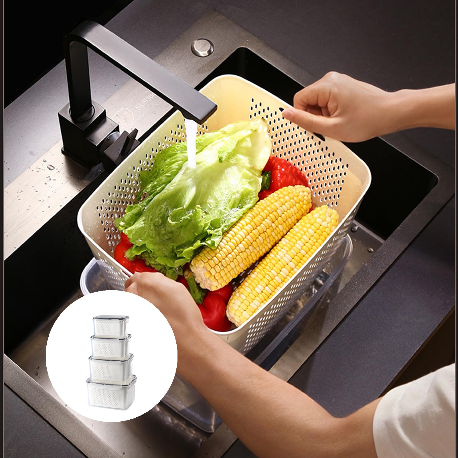 Kitchen Produce Keeper Bins Stapelbare PP Behälter, Bundle6