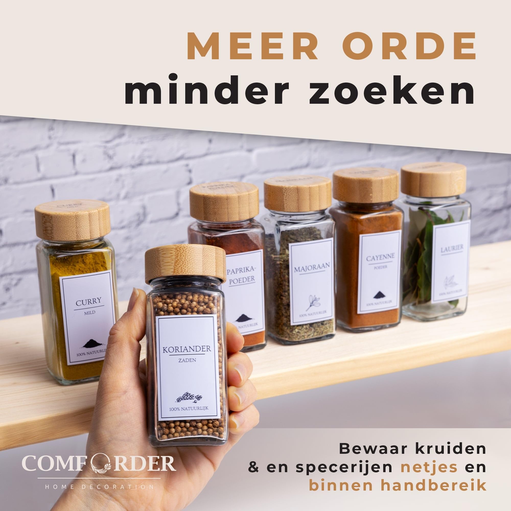 Kruidenpotjes Set – 12 glazen potjes met stickers & trechter - Happy Life Store