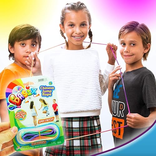 Vista 2 de 2CHILL Chinese Jump Rope (Pack) Elastic Skipping Rope Game for Kids & Adults Colorful Stretchy Jump Rope for Kids, Girls and Boys. Party Favor.