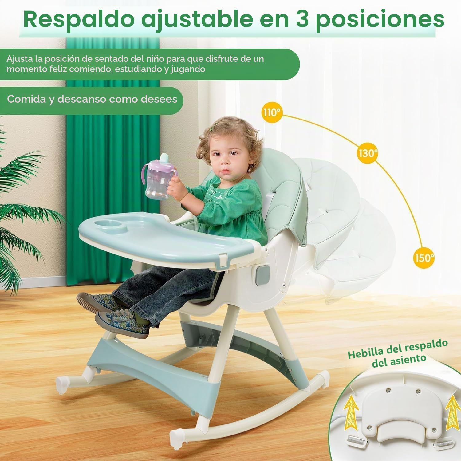 Trona bebé 5in1,Trona Plegable Para Niños, con Altura Regulable,Bandeja Extraíble y Arnés de 5 Puntos,Evolutiva Trona Evolutiva, apta Para Bebés a Partir de 6 Meses