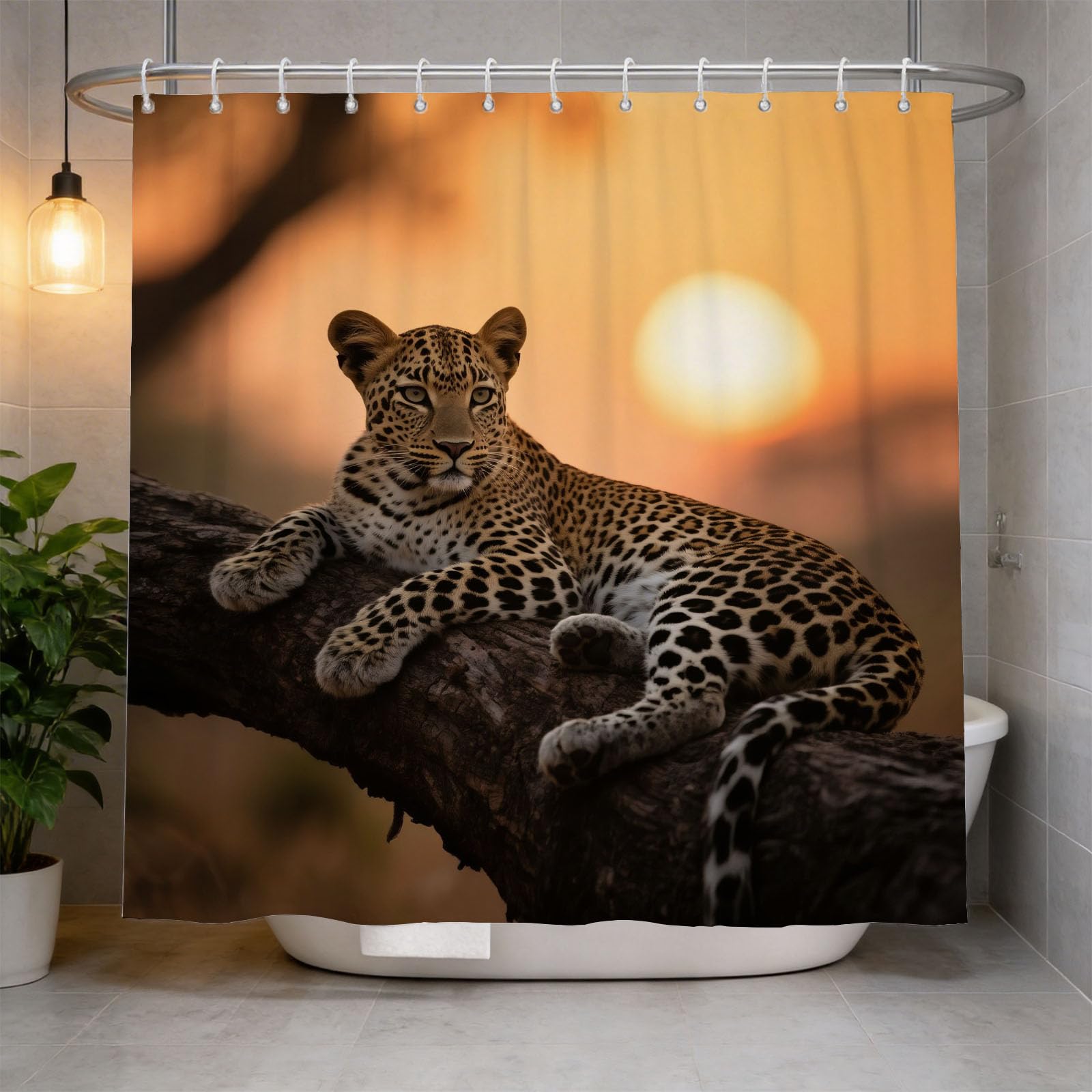 Hongduo 3D Leopard Print Shower Curtain for Stalls Bathtubs Savanna Animals Bathroom Decor Shower Curtain Set Polyester Fabric Waterproof 200x200cm/79X79 Inch with Hooks