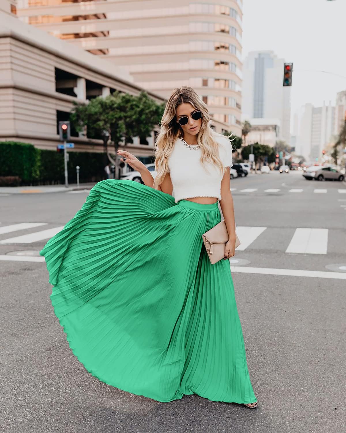 utcoco Women's Elegant Maxi Skirt High Waisted Pleated Chiffon Long Skirts for Women - Image 5