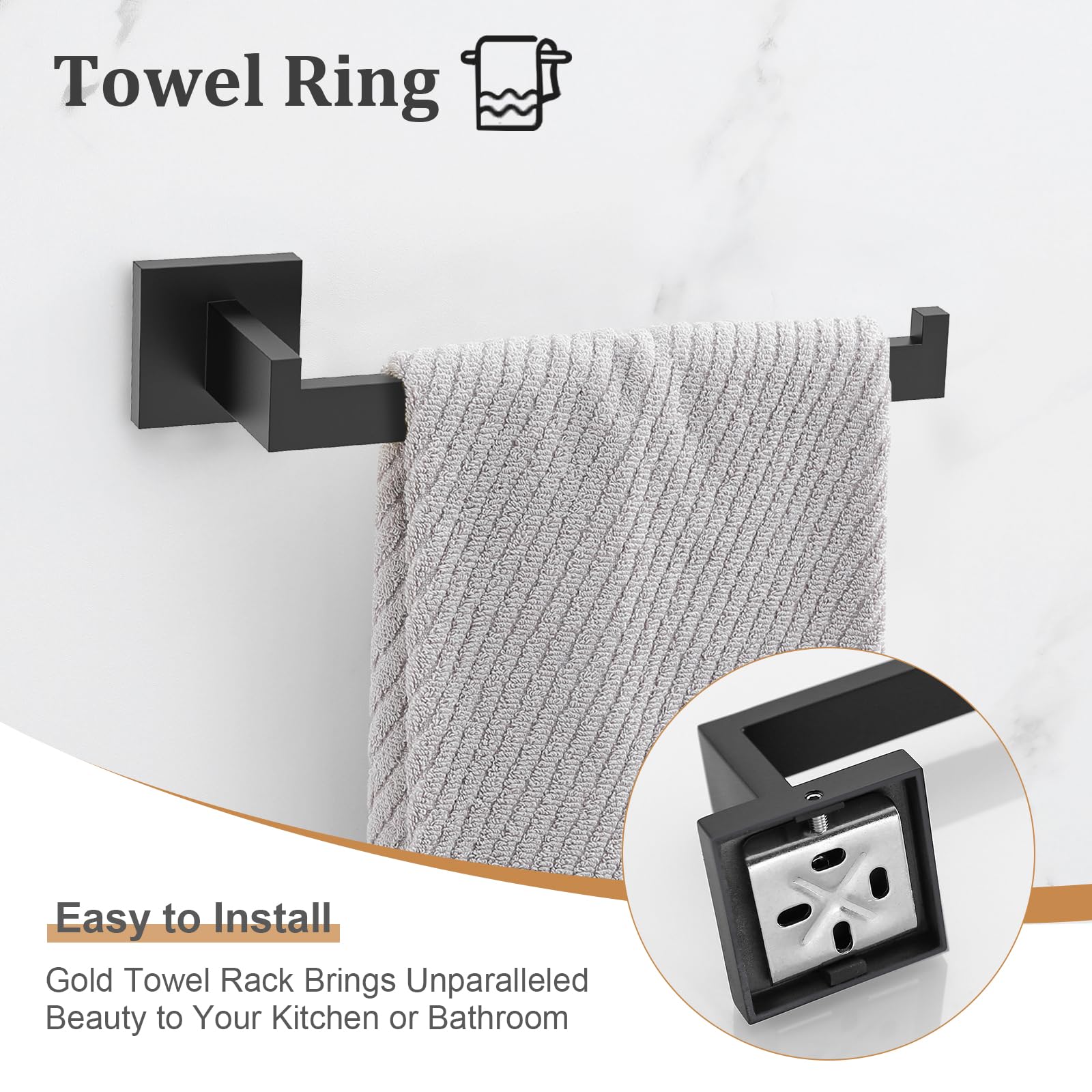 Black Bathroom Towel Bar Set - 5 Piece Hardware -3