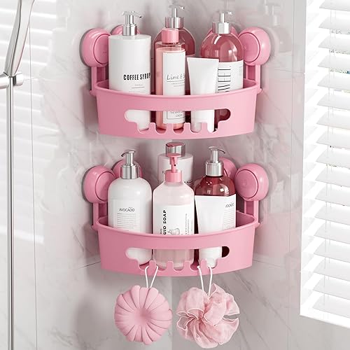 Miniatura 9 de TAILI Organizador de ducha de esquina con ventosa, estante de baño cesta de almacenamiento organizador de pared para champú, acondicionador, estante