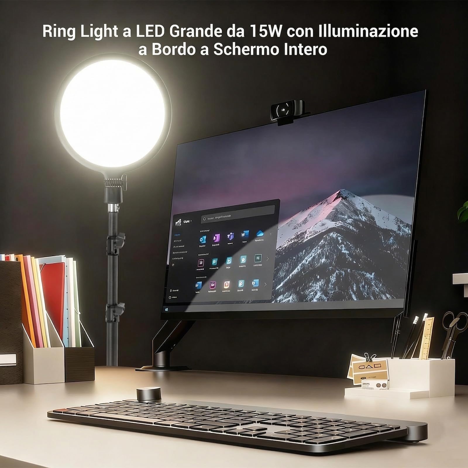 NEEWER BASICS Ring Light 10" con Treppiede 63”/Porta Telefono/Telecomando Compatibile con iPhone, Luce LED Bicolore Edge Lit a Schermo Intero 15W CRI95+ per Riprese Video Selfie Streaming Trucco, R10L