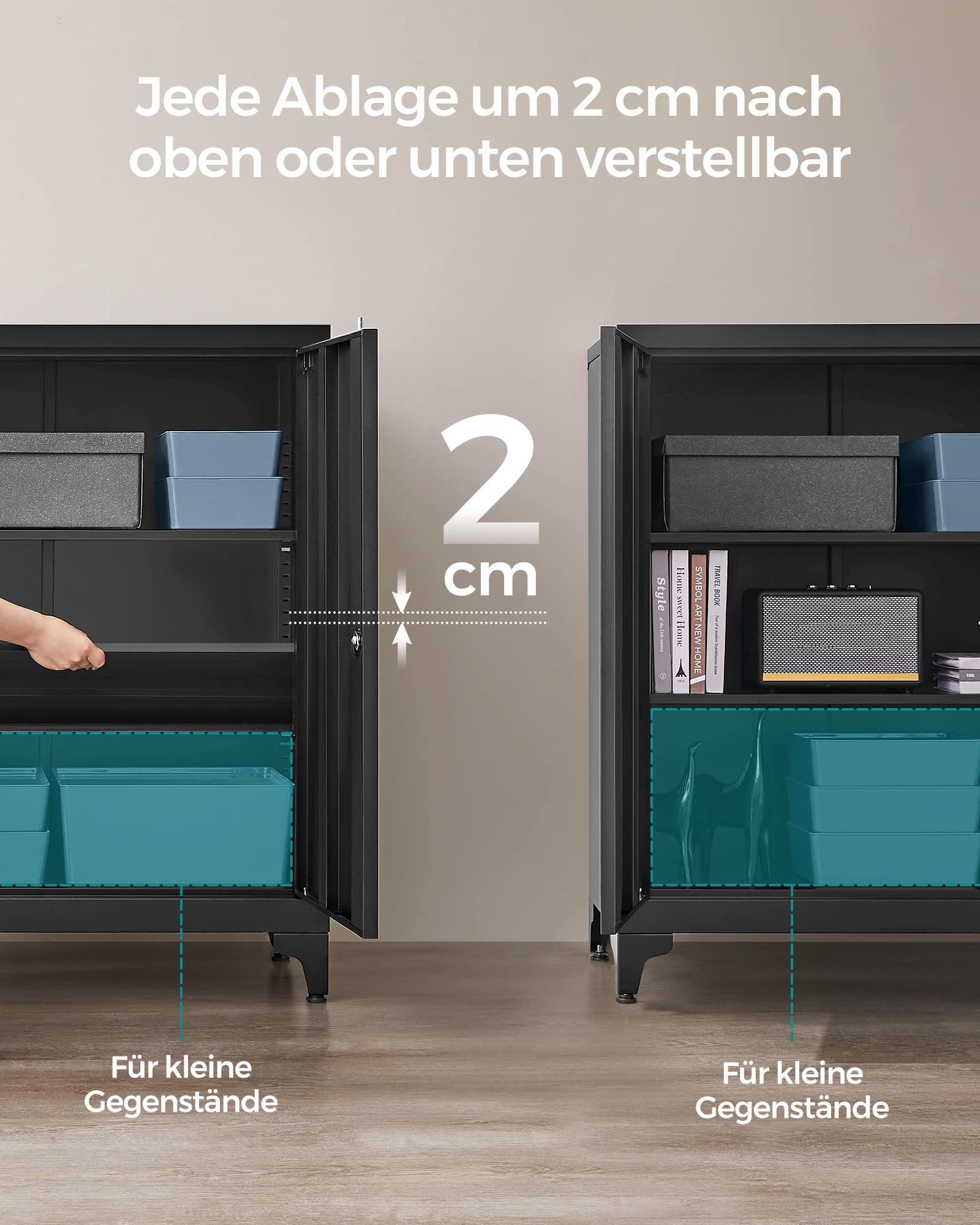 SONGMICS Aktenschrank mit 2 Türen abschließbar aus Stahl Mattschwarz OMC013B01