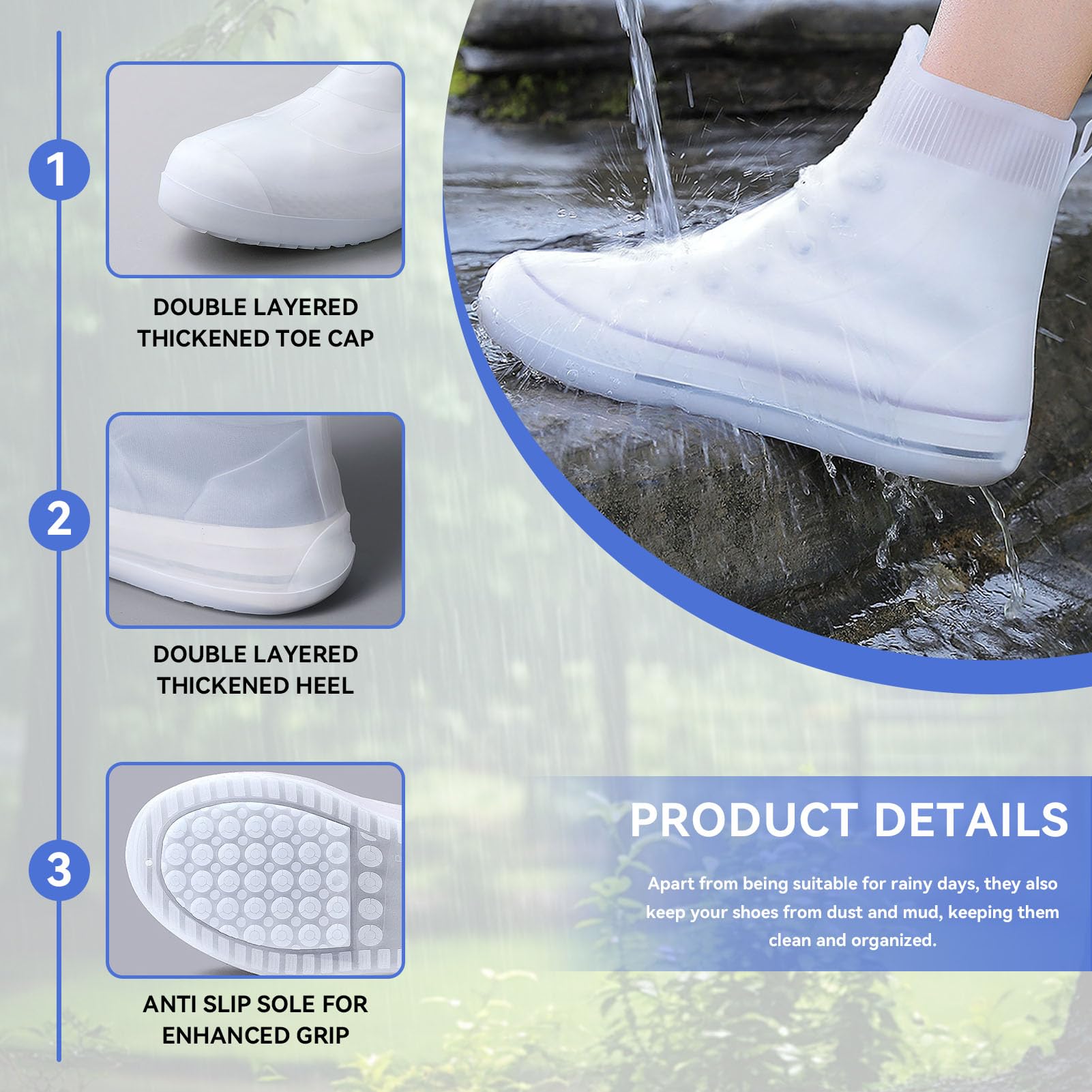 HERCHR Waterproof Shoe Covers,L Size Shoe Covers,(37-39) Cycling Overshoes Overshoes Trainer Rain Protectors Reusable Overshoes Non Slip Overshoes Rain Shoe Covers Foldable Rain Boot for Women Men - Image 2