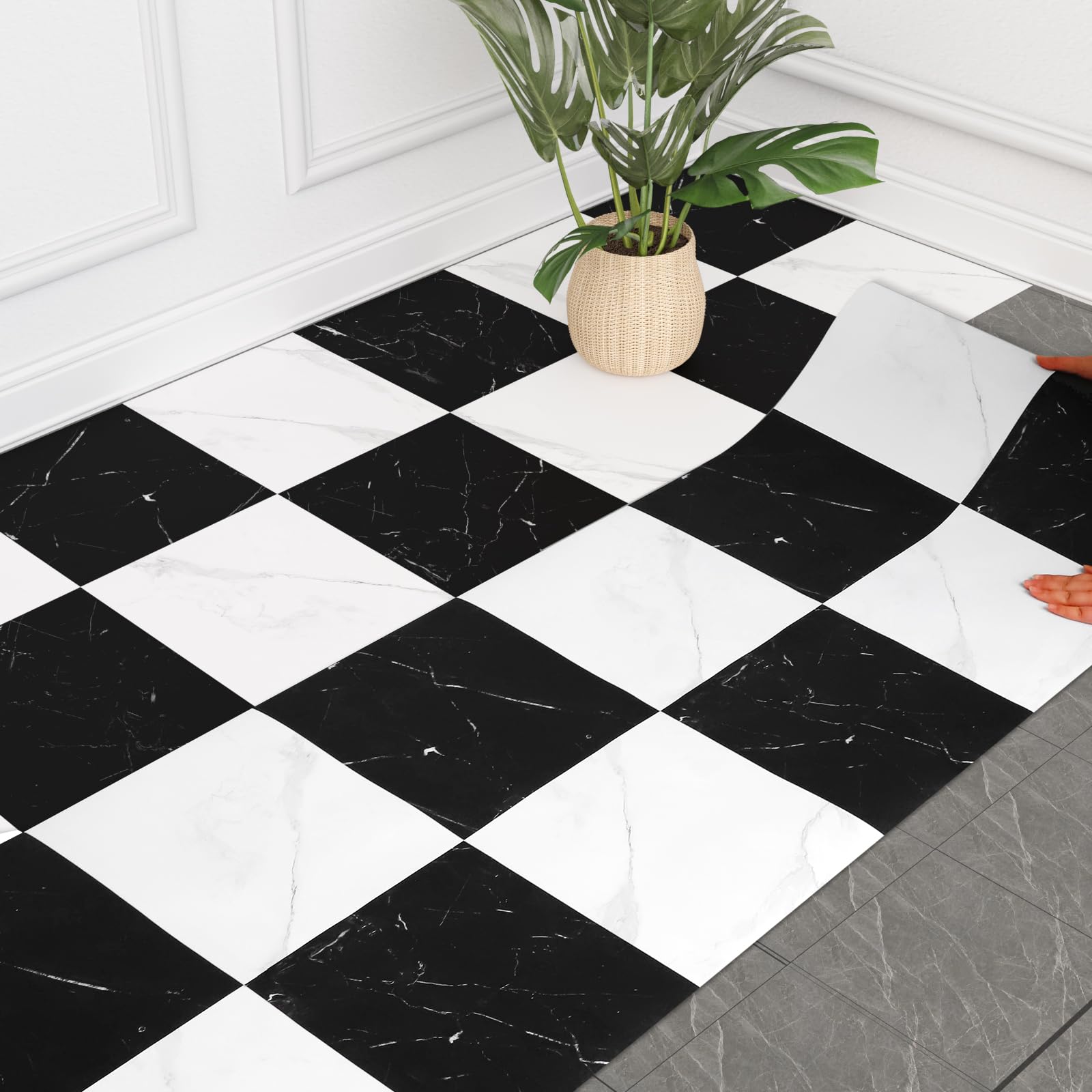 WIFEA Self Adhesive Vinyl Flooring Roll 23.6"x 196"/32 Sq.Ft Marble Peel Stick Floor Tiles, Wear-Resistant and Waterproof Vinyl Plank Flooring for