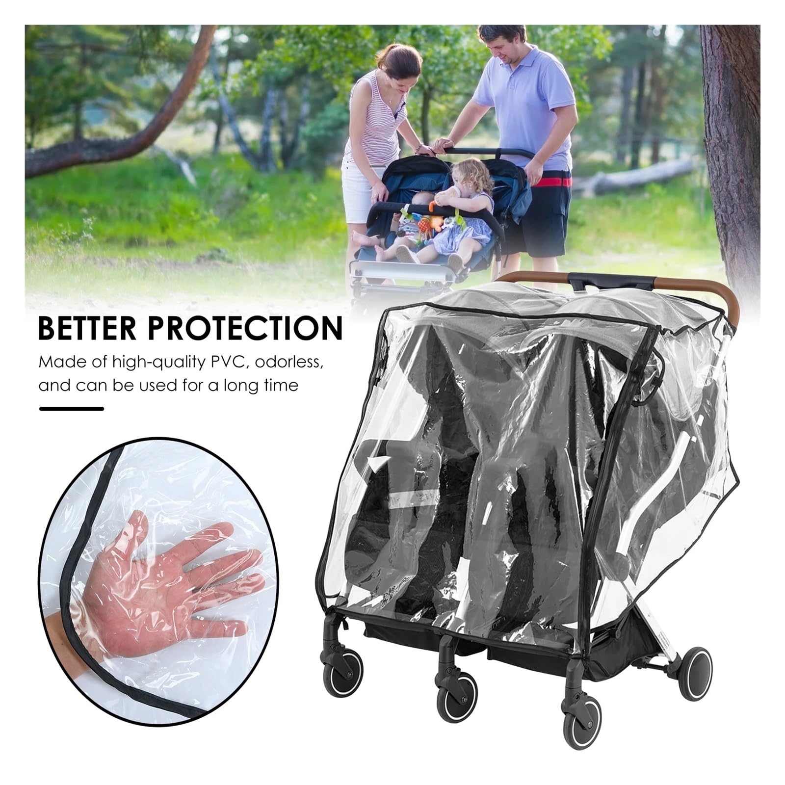 Kinderwagen Regenschutz Universal-Regenschutz for Kinderwagen, for Einzel- und Doppelkinderwagen, transparenter Regenmantel, Wind- und Staubschutz, Zubehör for Kinderwagen im Freien(S)