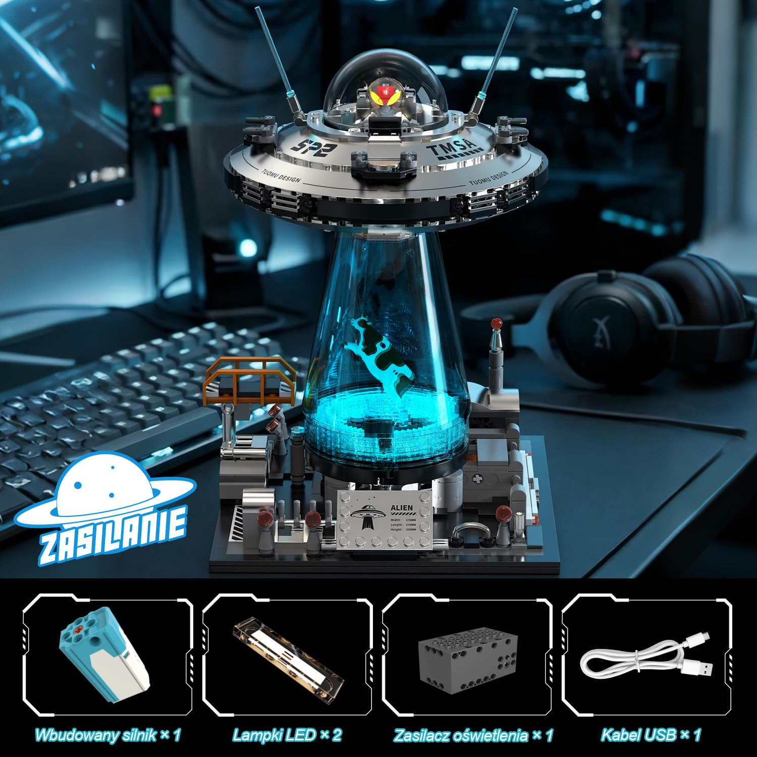 Zestaw konstrukcyjny Technic – model statku kosmicznego z UFO i podświetleniem, 782 elementy, Technic – kosmos, dla dzieci