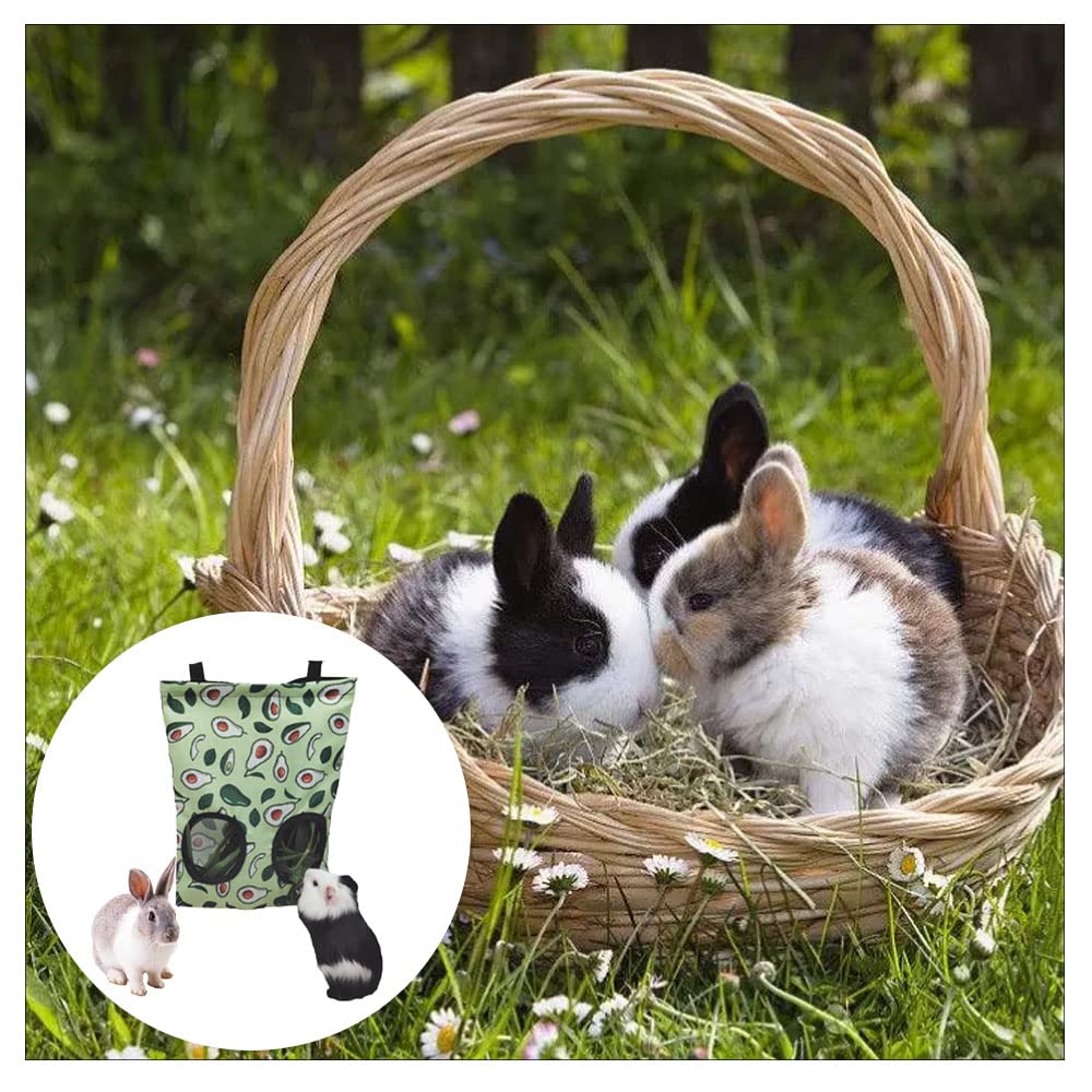 Pig Guinea Hay Feeder Rabbit Feeder Hanging Rabbit Hay Feeder Bag Foldable Hay Storage Bag for Rabbit Guinea Pig Hamster Chinchilla (Avocado-2 Holes) - image 6