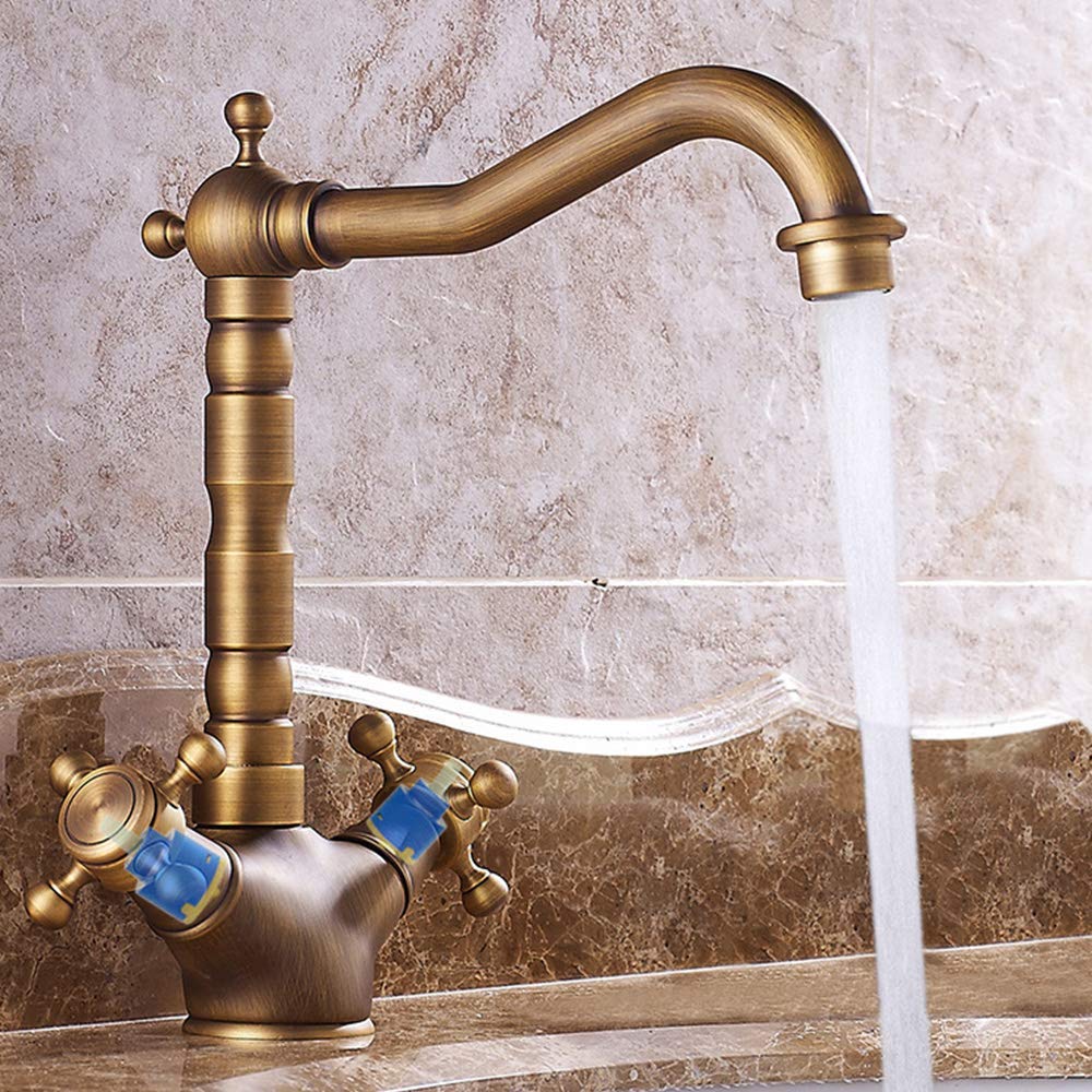 Rubinetto per lavabo in ottone antico, miscelatore retrò per bagno, rubinetto acqua calda e fredda girevole a 360°, design vintage, G1/2"
