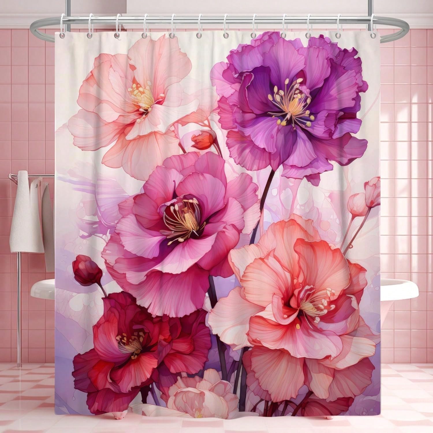 GLKSDLPO Floral Botanical Plants Leaves Shower Curtain, Colorful Flowers Shower Curtain For Bathroom, Waterproof Fabric(170x210cm/67x83in(WxH)