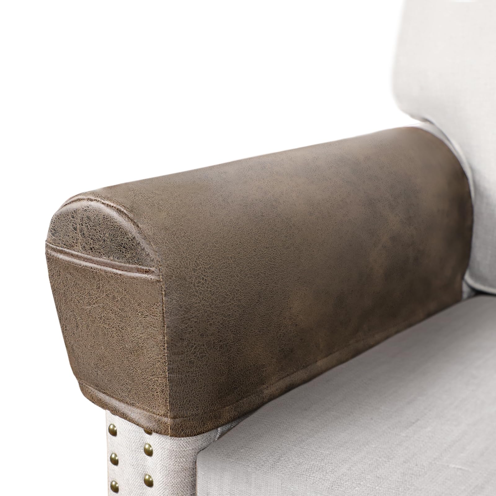 Photo 1 of ANARACHON Leather Look Couch Arm Covers Set of 2 Armrest Covers for Sofa Chair Arm Protectors Stretch Armchair Slipcovers with Pockets Washable Spandex Fabric (Large, Light Brown)