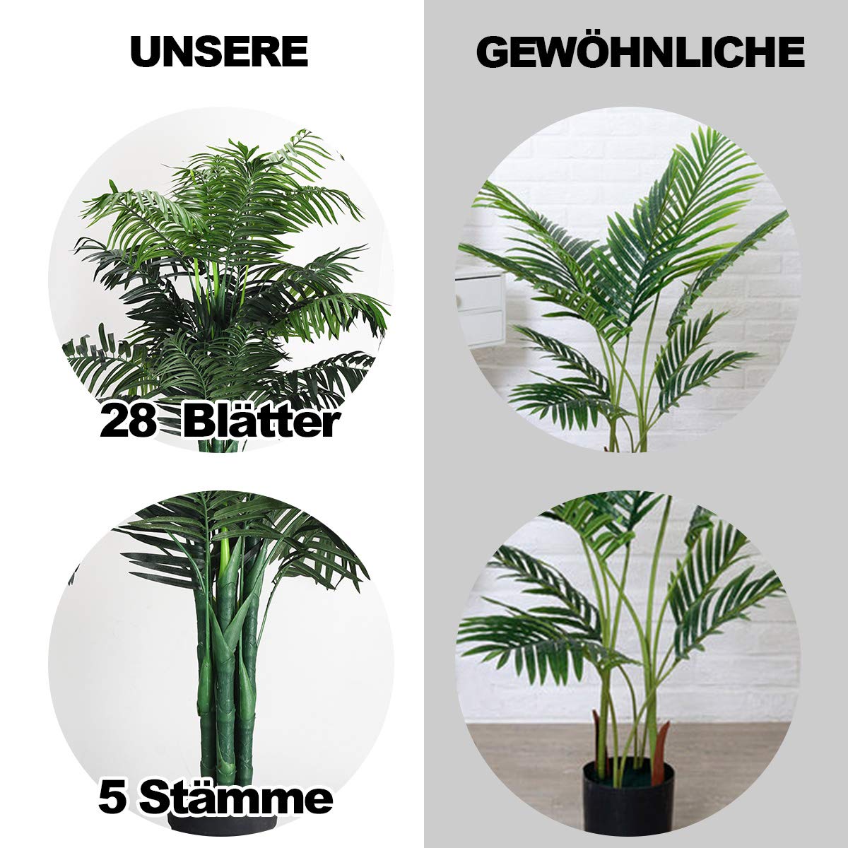 COSTWAY Palma pokojowa, sztuczna roślina, roślina pokojowa, roślina dekoracyjna, wysokość 110 cm