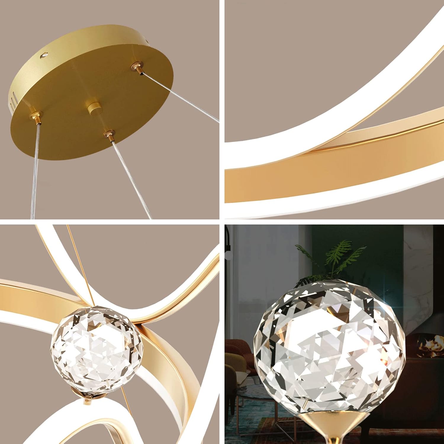 Lustres D'Éclairage Led Modernes 42W, Lumière Suspendue En Métal En Alumipour Chambre D'Enfant Créative Avec Accessoires Décoratifs En Cristal K9, Lumières De Suspension De Chambre À Anneau/Tr