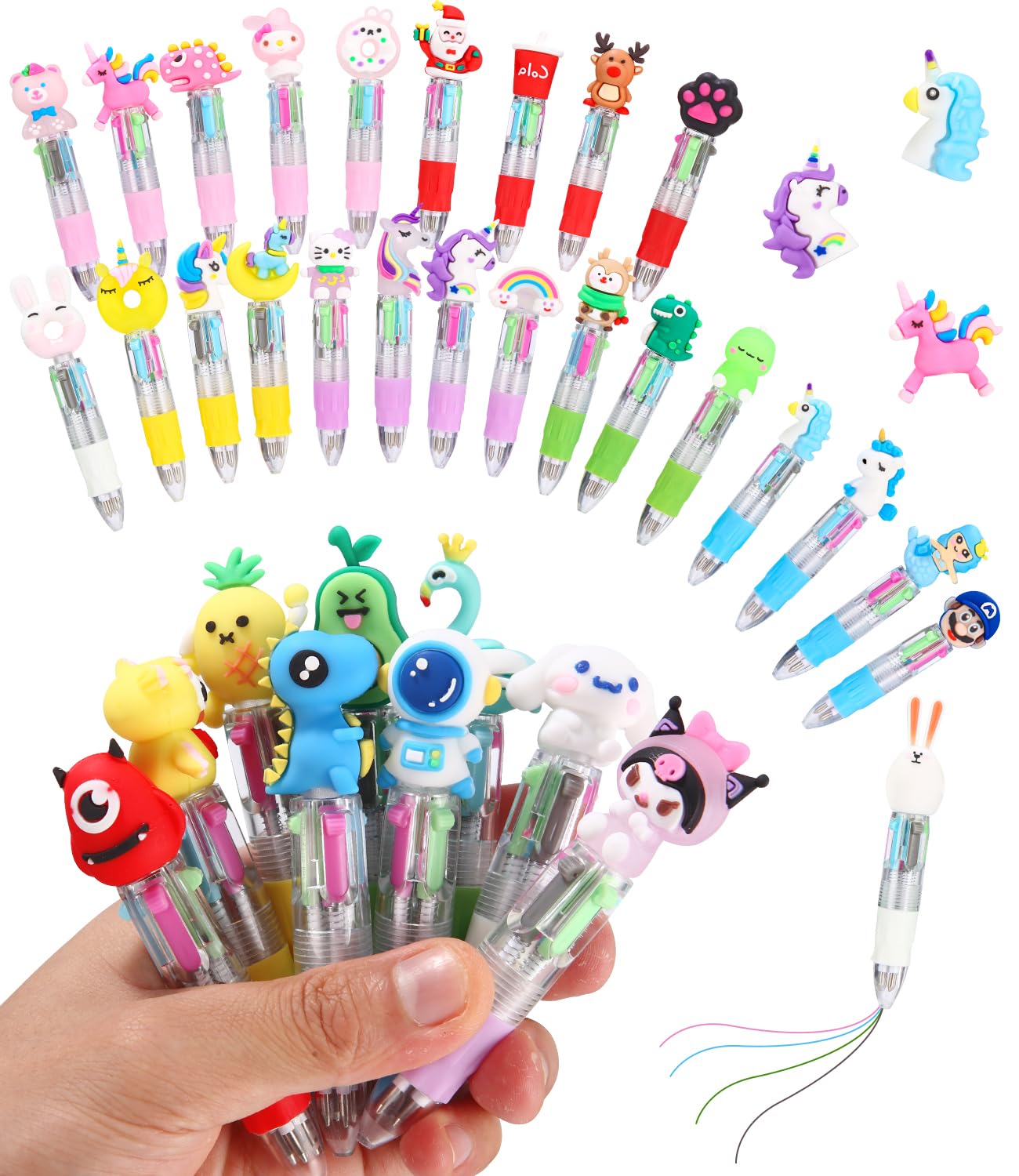 Pack 34 Bolígrafos 4 Colores, Regalos Cumpleaños Niños, Detalles para Invitados, Bolis Multicolor Bonitos para Fiestas Infantiles, Piñata, Colegio