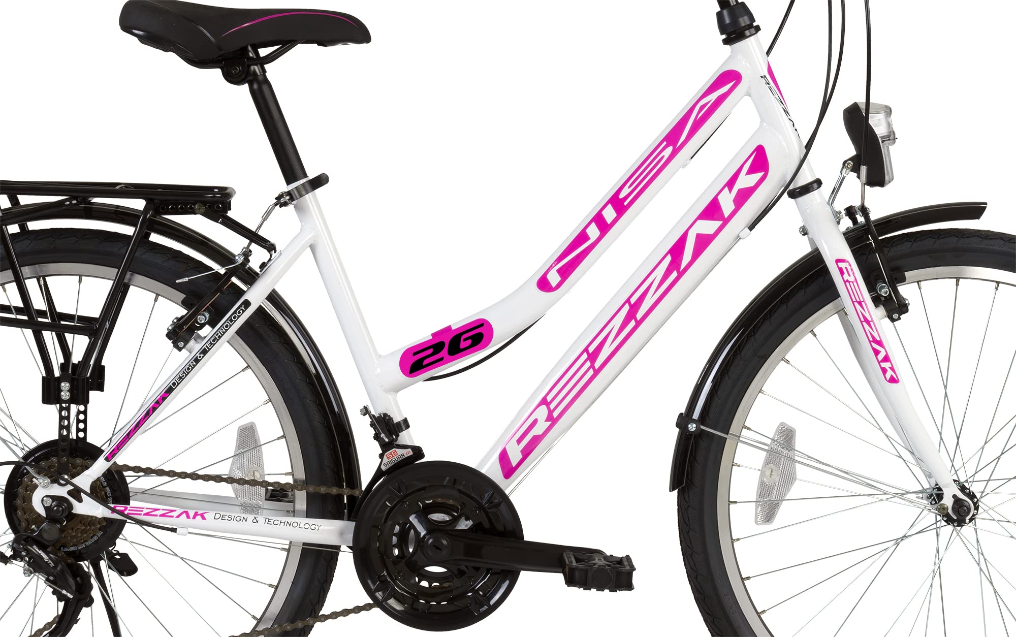 Rezzak 26 Zoll Fahrrad fr Mdchen und Damen - Citybike Mit 21 Gang  Drehschaltung, RH ca. 47cm, Wei-Pink -050