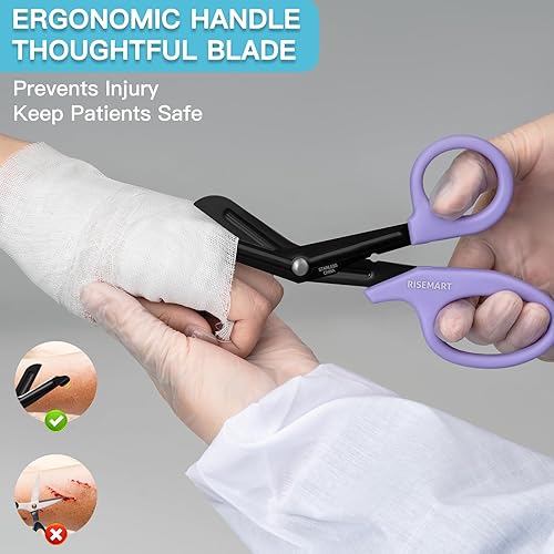Miniatura 22 de Tijeras de trauma – RISEMART Tijeras médicas vendaje para enfermeras, 7.5 pulgadas, cuchillas antiadherentes recubiertas de fluoruro de acero Negro