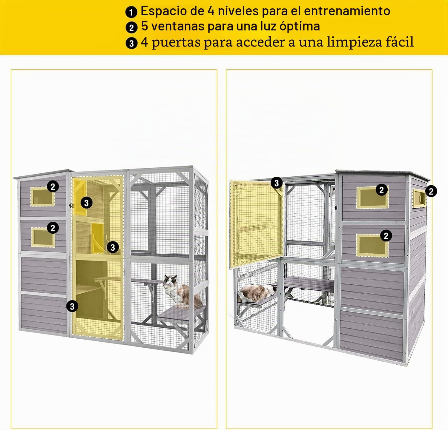 Casa para gatos al aire libre Catio con 4 niveles para gatos, jaula grande para gatos para interiores y exteriores, con techo resistente a la intemperie y habitación espaciosa