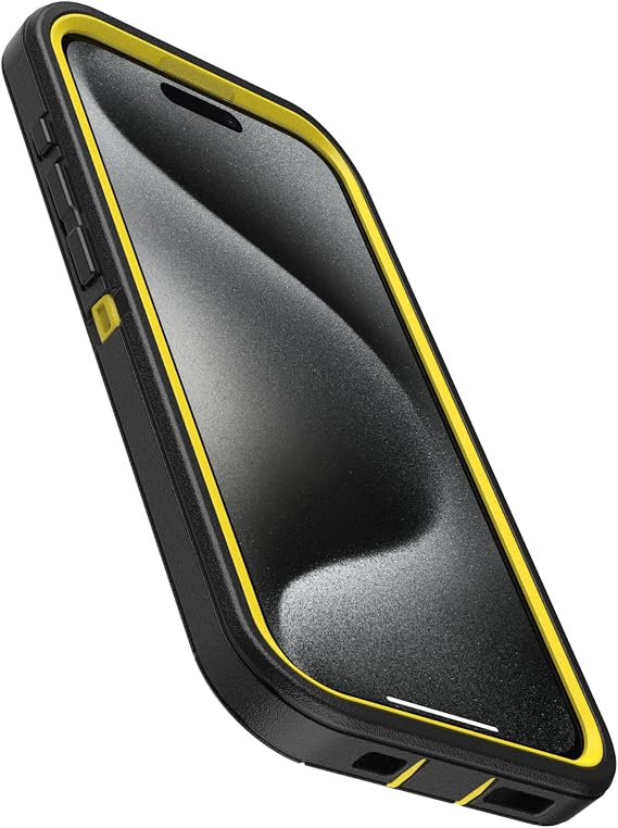 OtterBox iPhone 15 Pro のみ - ディフェンダーシリーズケース - ナイトブラック&イエロー - スクリーンレス - 頑丈で丈夫 - ポート保護 - ホルスタークリップキックスタンド付き