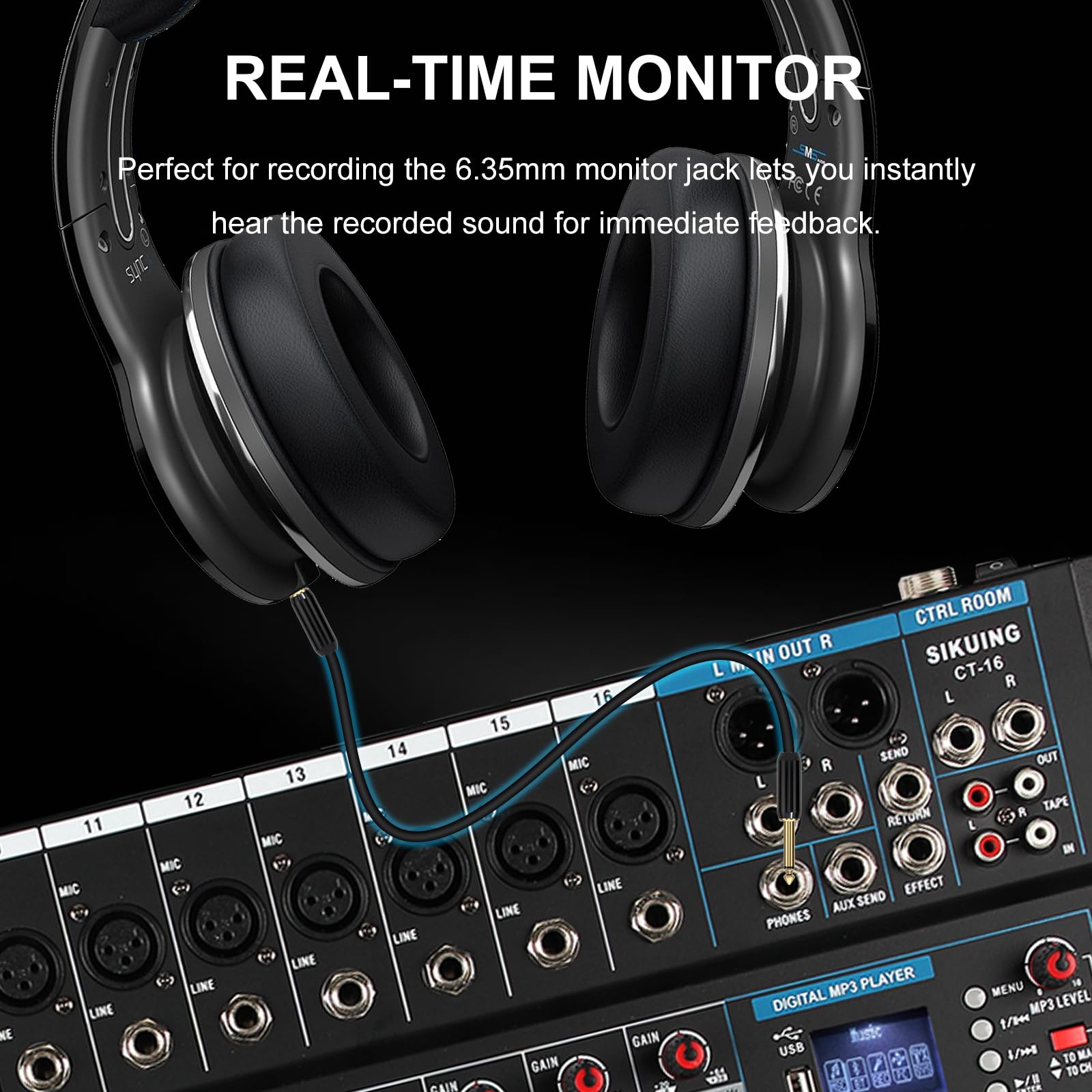 Mixer per scheda audio a 16 canali, mixer per DJ, effetto DSP a 16 bit, mixer audio USB + 48 V Phantom Power Bluetooth Mixer per karaoke Studio Streaming Registrazione, Live Streaming