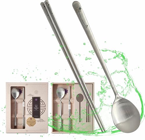 Miniatura 8 de Juego de palillos de arroz pegajosos coreanos, chapado en titanio dorado, juego de cubiertos de acero inoxidable 304, palillos Mukbang (Cosmos