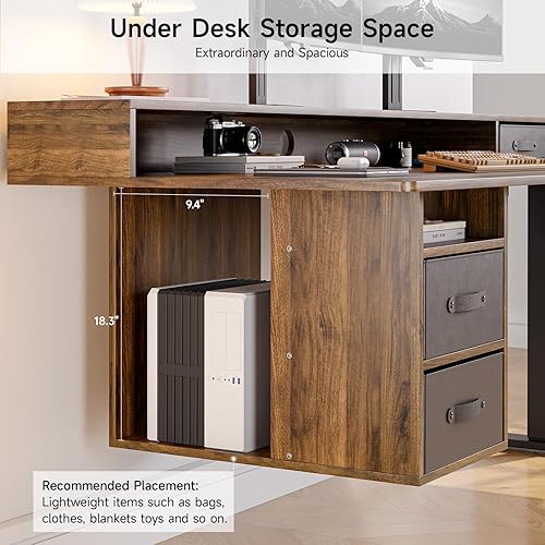 Miniatura 2 de ONBRILL Escritorio de pie con cajones, escritorio eléctrico de pie de 63 x 24 pulgadas con 3 cajones y estante de almacenamiento abierto, altura