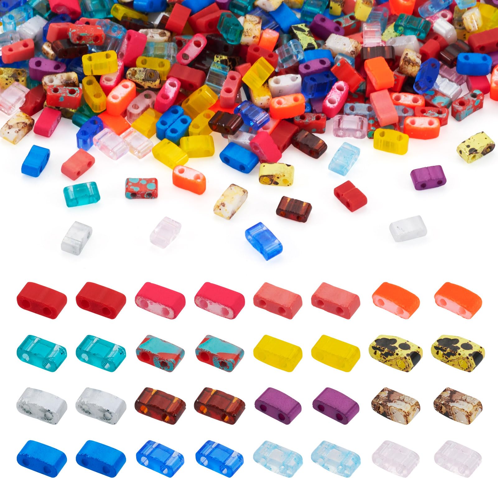 Bestewelry 320pcs Tila Beads 2 Hole Glass Seed Beads Rectangle Flat Carrier Beads for Multi-Strand Bracelet Necklace Jewellery Making