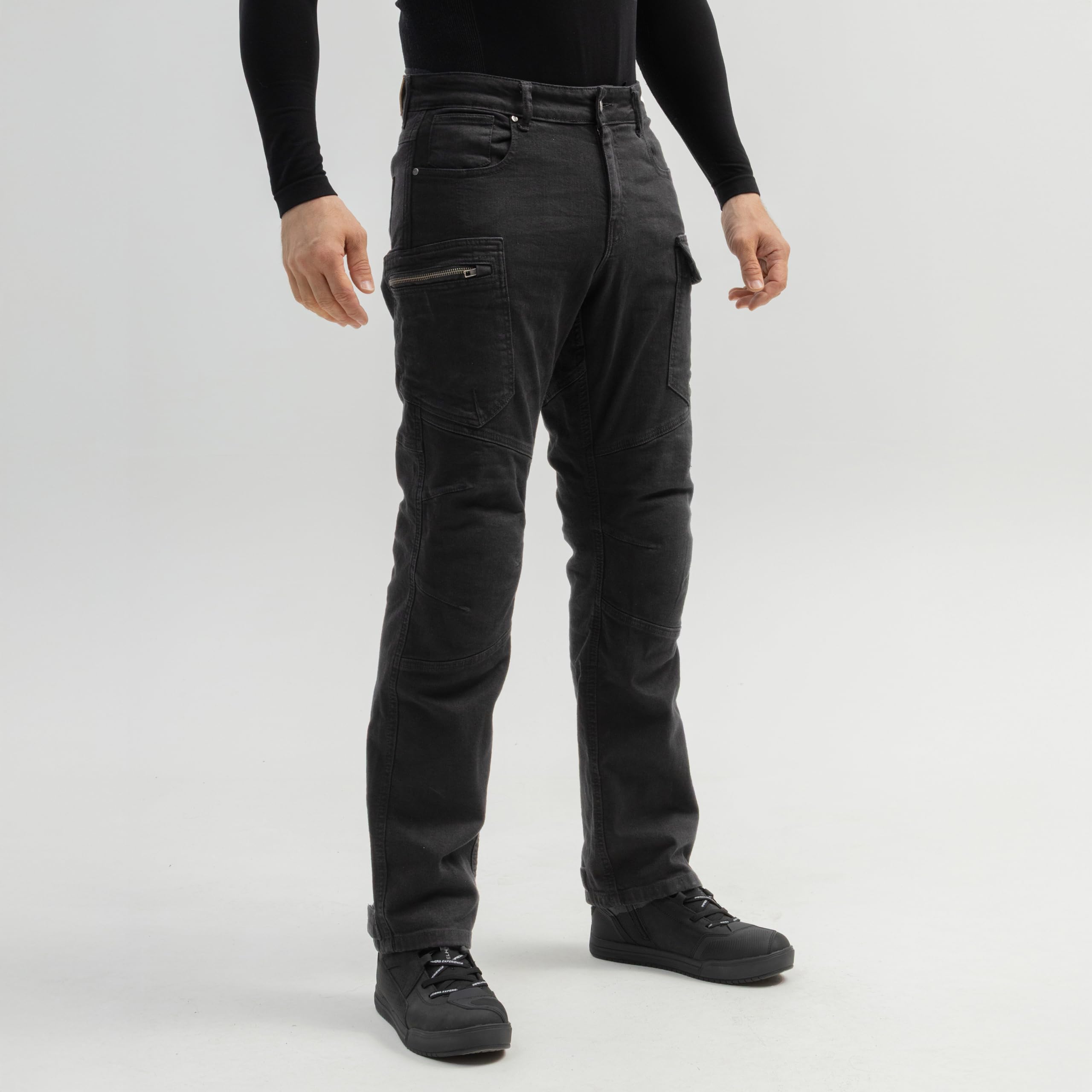 BROGER Bronx Motorradjeans Motorradhose Herren | Denim | Aramidfaser Futter | Knie und Hüftprotektoren Stufe 1 | Cargotaschen | Schutzstufe AA | Regular Fit