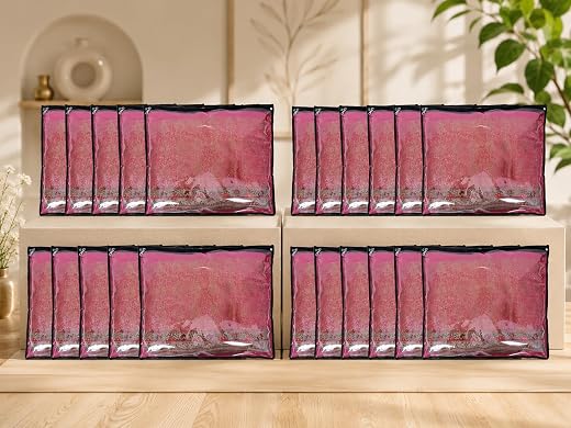 ABLE Non Woven Set Of 24 Pcs Single Saree Covers/Clothes Storage Bag/Wardrobe Organizer With Front Full Transparent For Le...