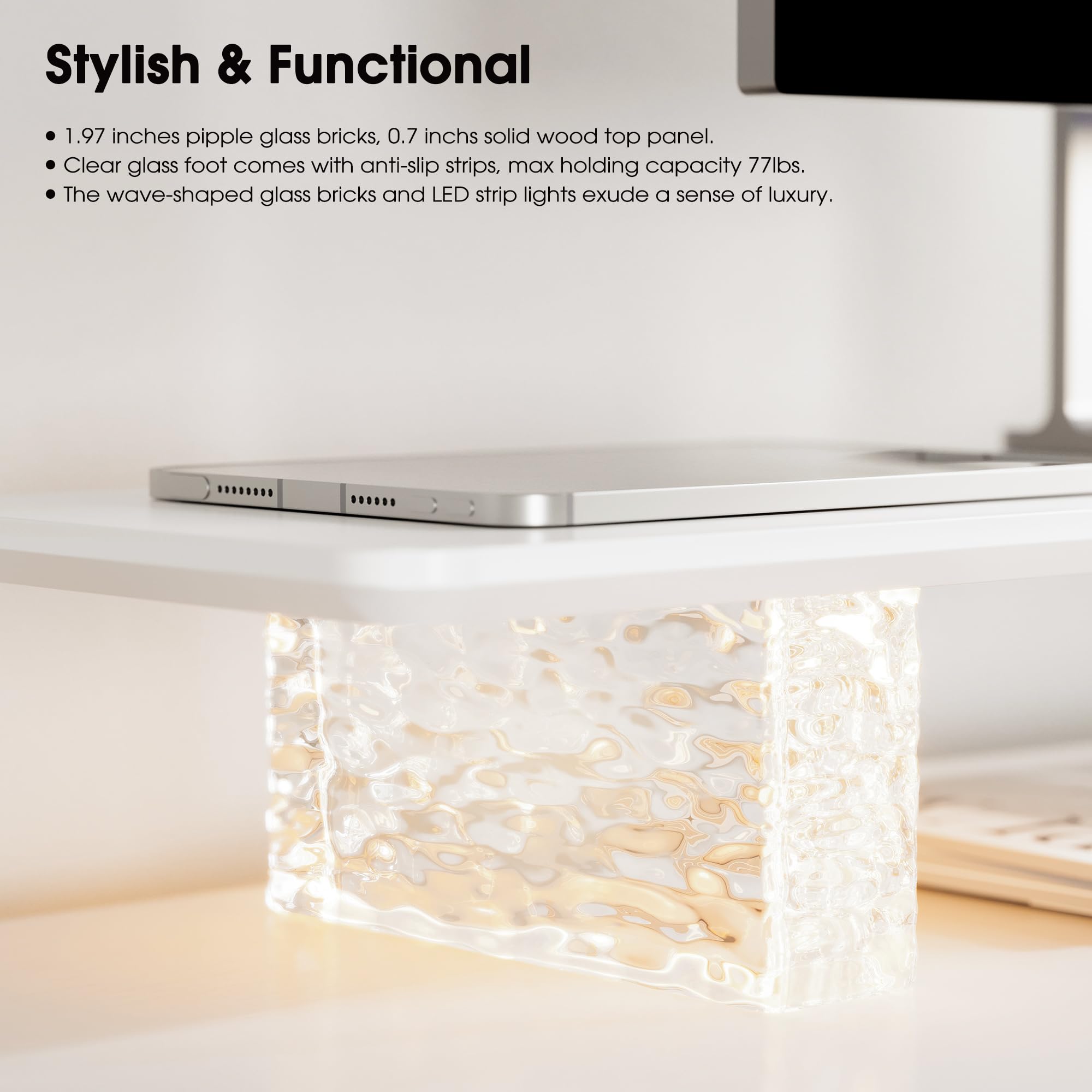 Navy Bricks Computer Fenge Monitor Stand Riser, Wood & Crystal Bricks Dual Computer