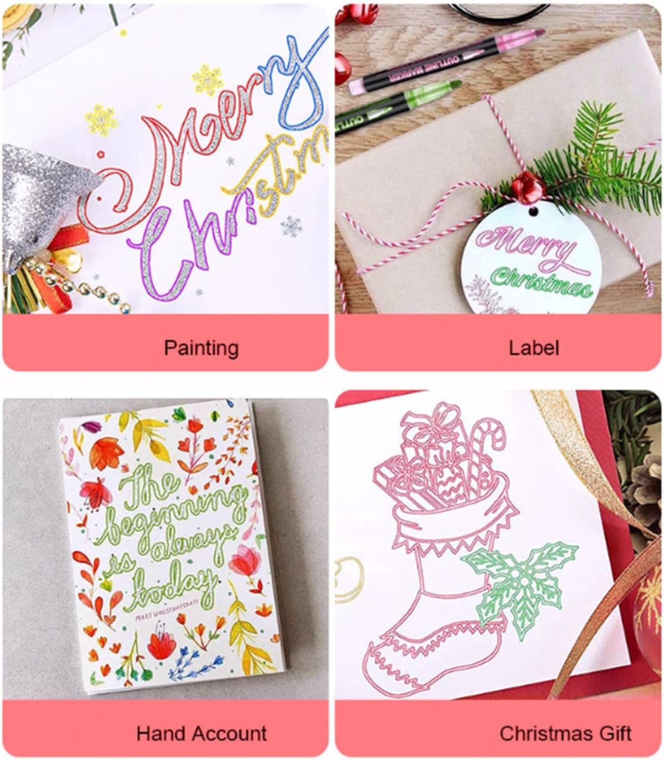 8/12/24/36/48/60 Colors Double Line Outline Art Pen Marker Pen, Outline Markers Pen, with Vibrant Ink, Self-Outline Metallic Markers for Greeting Cards & Crafts, and Doodling (48Pcs)