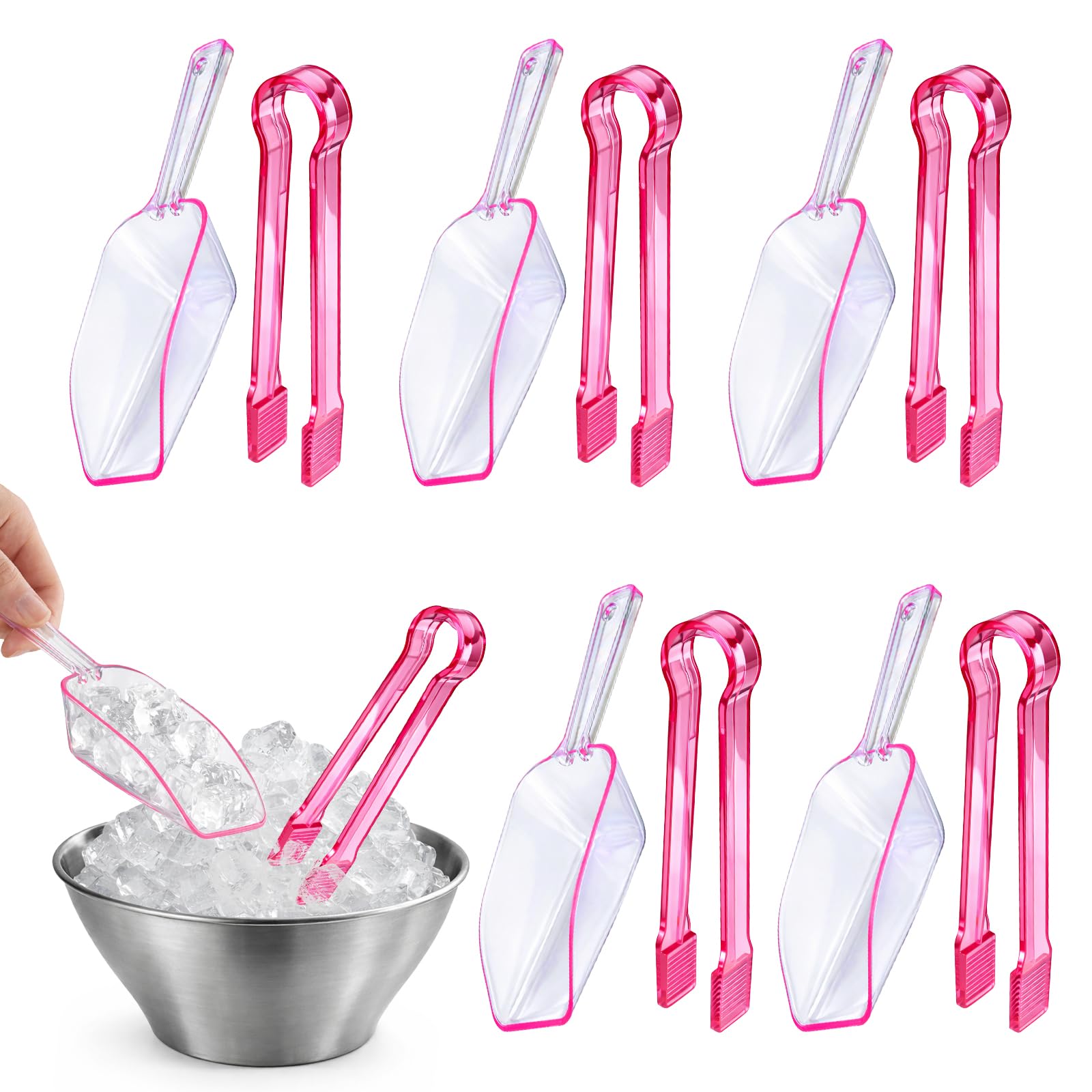 Photo 1 of 12 Pieces Plastic Ice Tongs and Scoops Mini Kitchen Tongs Utility Mini Buffet Scoop for Cocktail Whiskey Tea Party Candy Coffee and Buffet or Daily Use (pink)