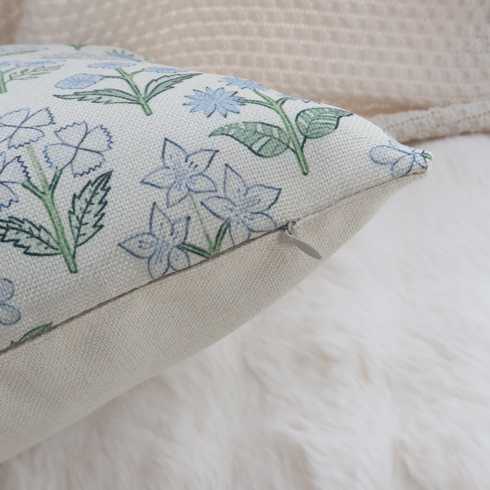 NIULAA Lniane poszewki na poduszki 50cm x 50cm Zielone Zestaw 2 Dekoracyjnych poszewek na poduszki z motywem botanicznym kwiatowym Poszewka na poduszkę 20x20 cali (50x50cm) Premium Kwadratowe poszewki