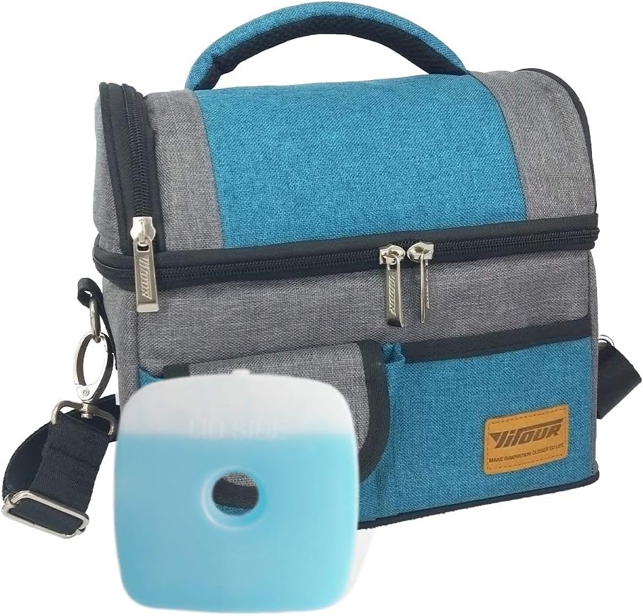 Yitour Insulated Lunch Bags for Women Men - Large Freezable Bento Thermal Meal Prep Dual Compartment Lunch Tote Box Carry Case for Kids Adult Boys with Reusable Ice Gel Pack