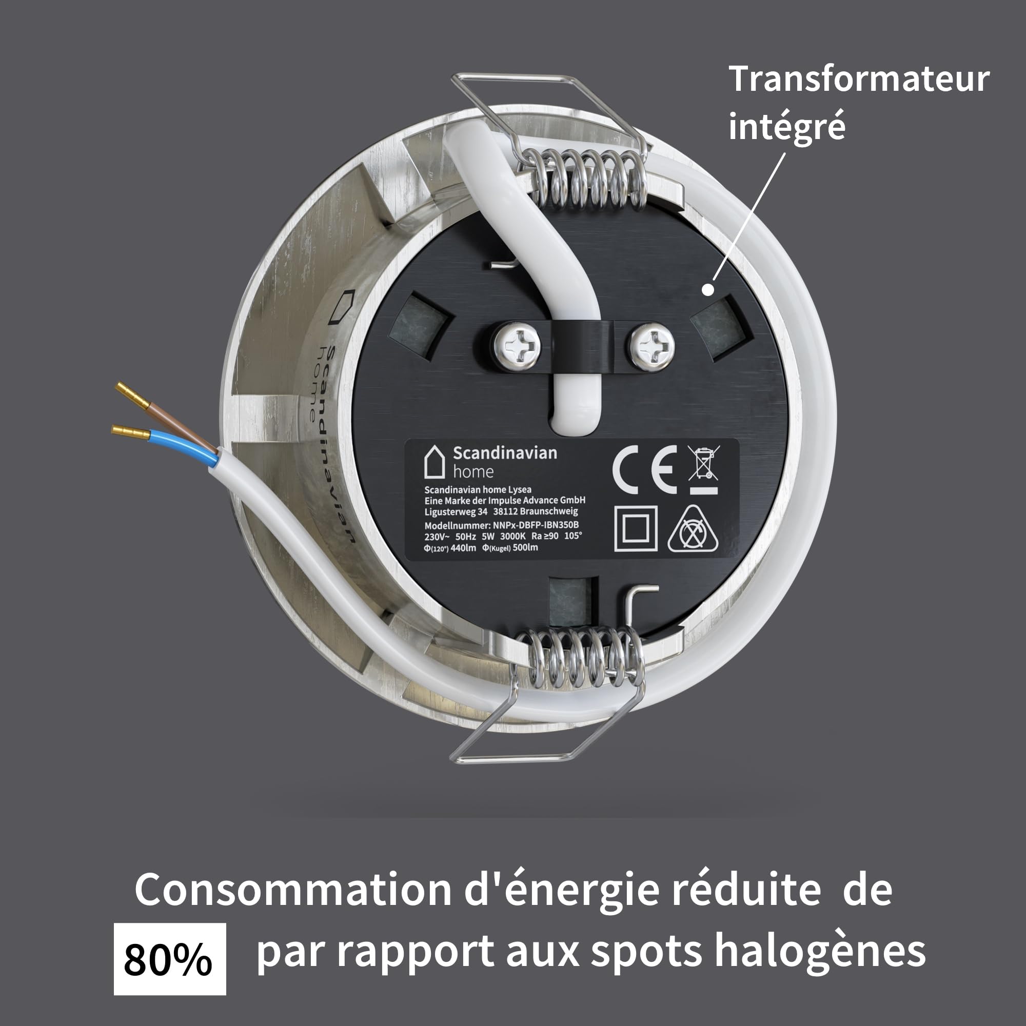 Scandinavian home Set de 3 spots encastrables LED 230V 4,5W blanc chaud 60mm - 70mm I salle de bains I CRI 90 500lm 3000K 68mm I Design en acier inoxydable avec verre dépoli