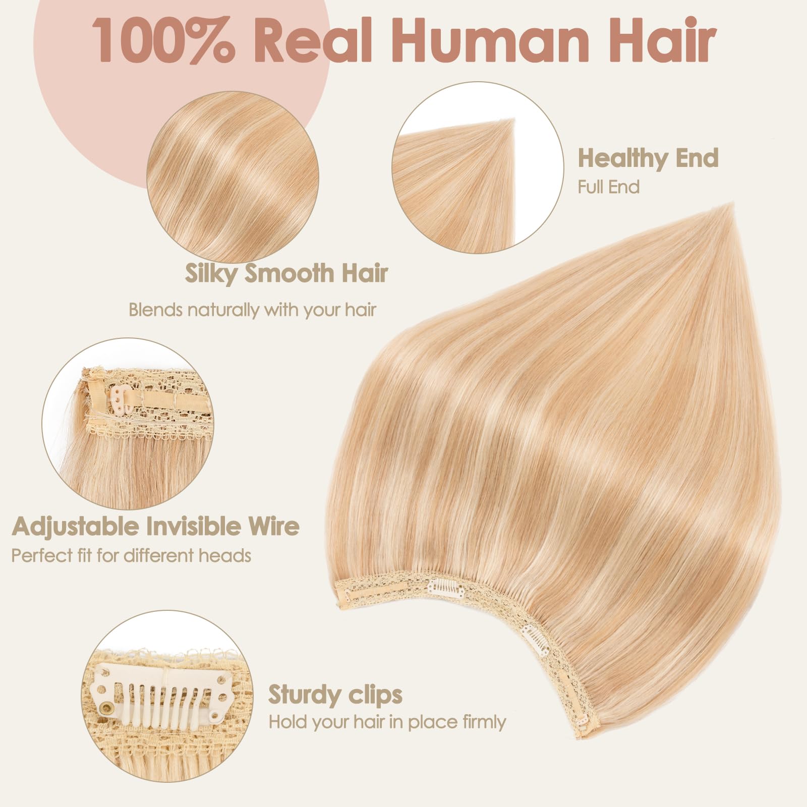 S-noilite Wire Hair Extensions Human Hair Ash Blonde/Bleach Blonde Invisible Fish Line Hair Extensions Real Hair One Piece Human Hair Extensions 14 Inch 60g - Image 2