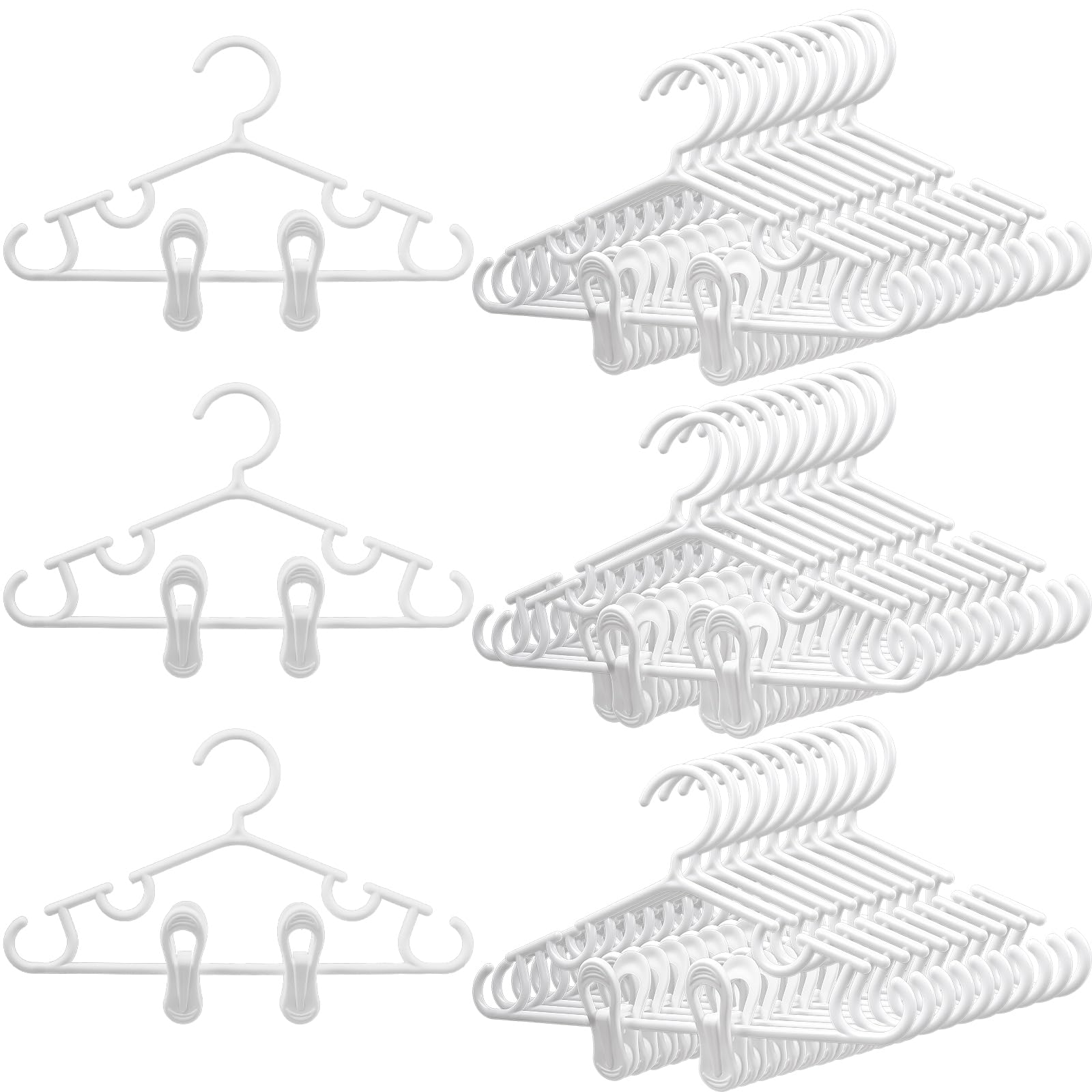 40 Stück Kinderkleiderbügel mit Clips, Kunststoff Babyhosenbügel für Kinderzimmer Kleiderschrank, Ober- und Unterkleiderbügel Set für Neugeborene, Kinder, Babys, Jungen und Mädchen, Weiß, 27 cm