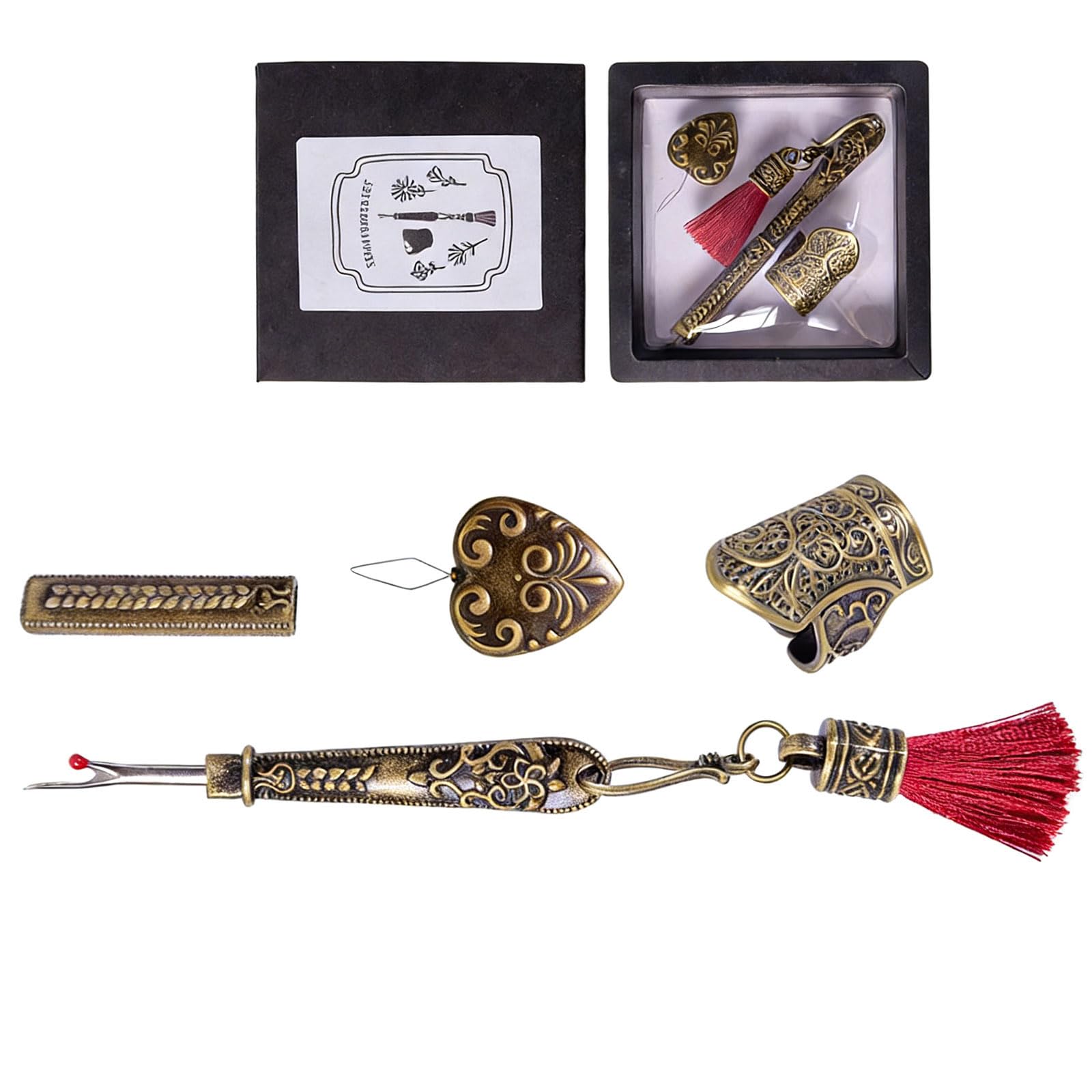 Kaeltsyn Professional Sewing Tool Set with Metal Seam Unpicker Magnet Needle Threader and Finger Protectors Thimble for Quilting Bronze Joint Cutter with Needle Owner