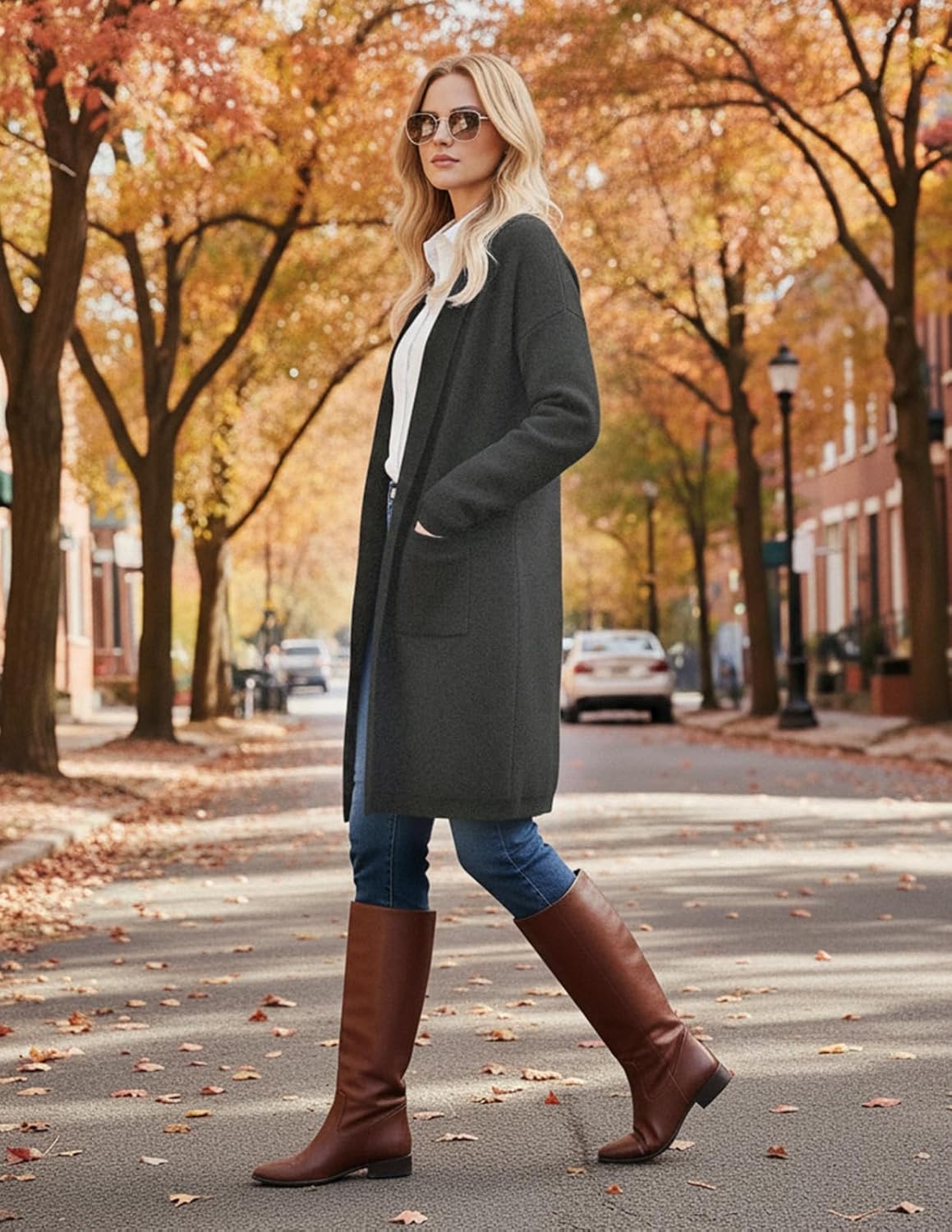 GRACE KARIN Women Long Sweater Blazers, 2025 Open Front Knit Cardigan, Dressy Soft Lapel Jacket with Pockets - Image 5