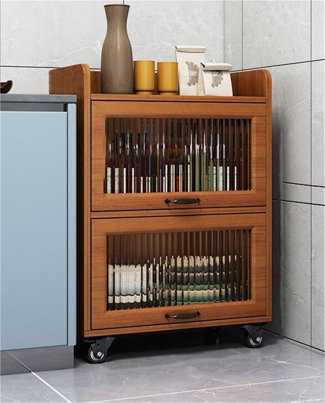 Escurreplatos,aparador Estrecho con Ruedas y Puertas para microondas,Estante Multicapa Especias Platos,Resistente(3 Niveles,60cm de Ancho).