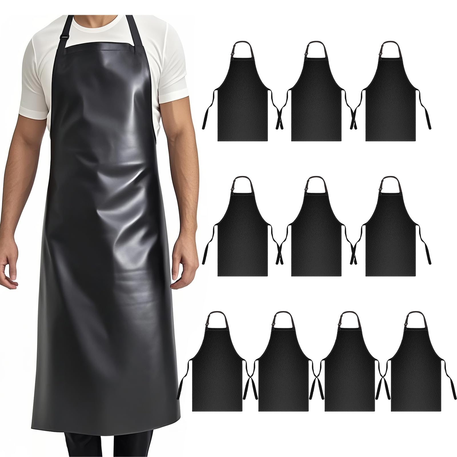 GoldPig 10 Pack Waterproof Apron Rubber Vinyl Heavy Duty Aprons for Adults - Chemical Resistant Adjustable Bib 40" Extra Long Industrial Work Apron for Grilling Dishwashing Lab Kitchen Butcher