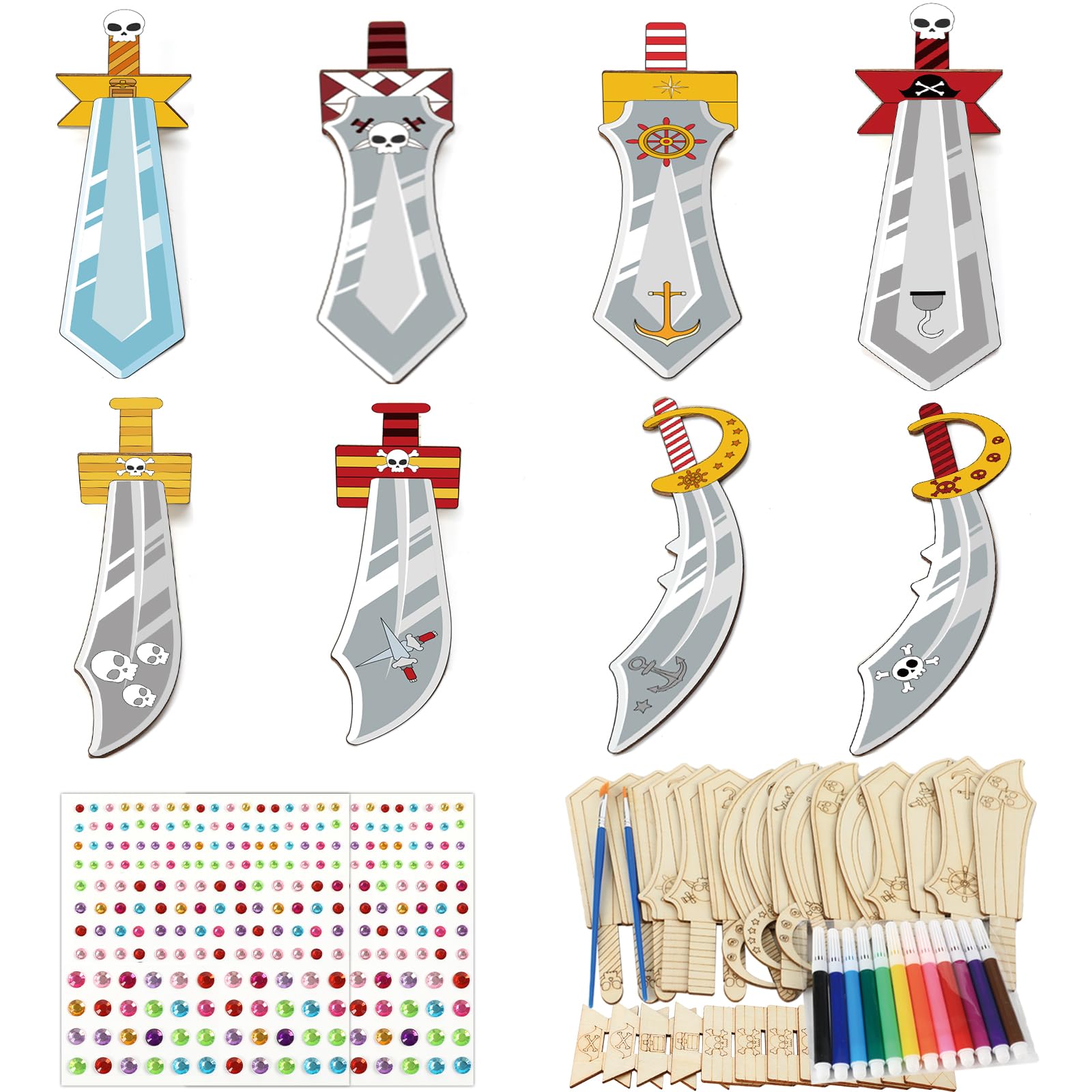 gisgfim 16 Sets Pirates Craft for Kids Make You Own Pirates Wooden Ornaments 3D Pirate Coloring Ornaments for Boys Girls DIY Pirates Craft Set for Art Activities Pirates Party Favor Cosplay Supplies