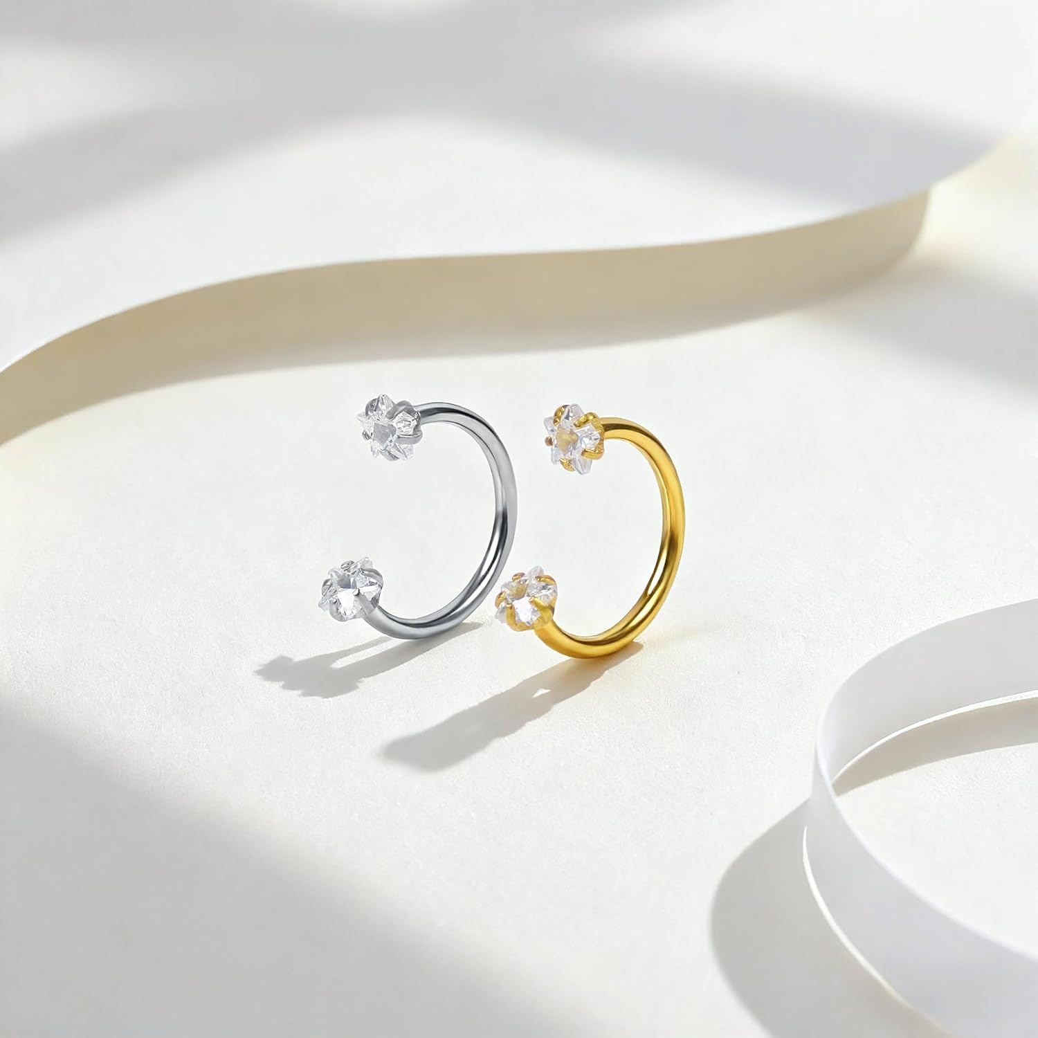 18G Horseshoe Nose Rings Studs 316L Surgical Steel Horse Shoe Nose Ring for Women Internally Threaded Half Cartilage Tragus Earring Hoops Double Gem Eyebrow Lip Helix Piercing Jewelry - Image 5