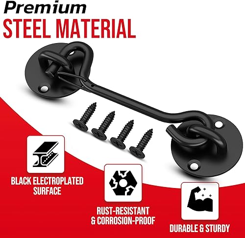 Miniatura 3 de Actualizado Pestillo de gancho de cabina con hebilla de seguridad, pestillo de puerta de granero de alta resistencia, gancho negro y pestillo de