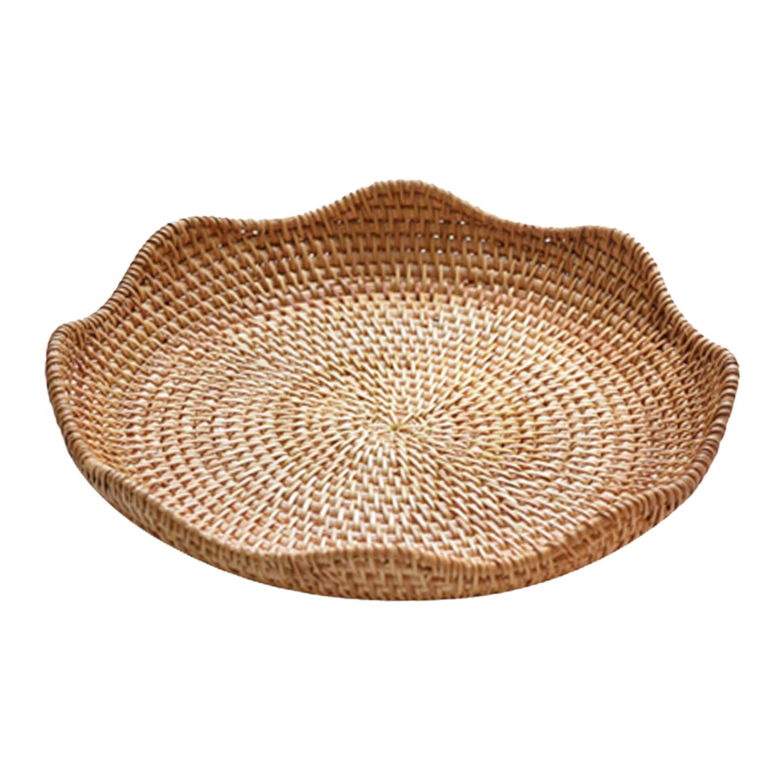 Rattan Round Serving Tray Fruit Basket Food Organizer for Snack Bread 23cmx4cm,23x4cm